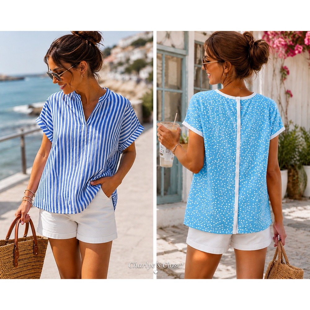 Summer Top Bundle 2pc Size S Polka Dot Nautical Stripes Beach Resort Vacation